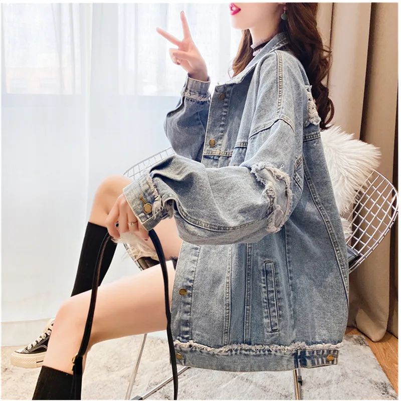 2020 Spring And Summer Korean Loose Leisure Womens Denim Jacket Solid Long Sleeve Single-Breasted Square Collar Hole Denim Coat
2020 Spring And Summer Korean Loose Leisure Womens Denim Jacket Solid Long Sleeve Single-Breasted Square Collar Hole Denim Coat