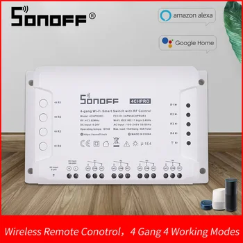 Itead Sonoff 4CH Pro R3 Wifi Switch Smart Home 4 Gang 4 Working Modes DIY 433Mhz RF Smart Switch Work With Google Home Alexa
Itead Sonoff 4CH Pro R3 Wifi Switch Smart Home 4 Gang 4 Working Modes DIY 433Mhz RF Smart Switch Work With Google Home Alexa