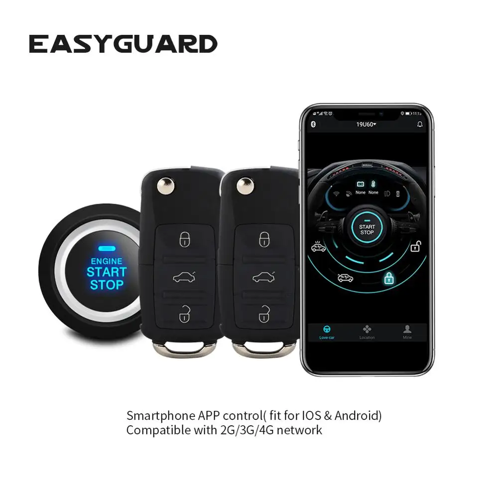 

EASYGUARD GSM GPS Phone IOS Android 4G 3G 2G Keyless Entry System Engine Start Stop Remote Engine Start GPS Alarm System DC12V