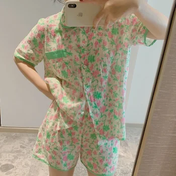 Classical Pajamas for Women Cotton Floral Pijama Verano Mujer 2020 Sleepwear Set Pajamas with Shorts Home Clothes Pyjamas Women
Classical Pajamas for Women Cotton Floral Pijama Verano Mujer 2020 Sleepwear Set Pajamas with Shorts Home Clothes Pyjamas Women