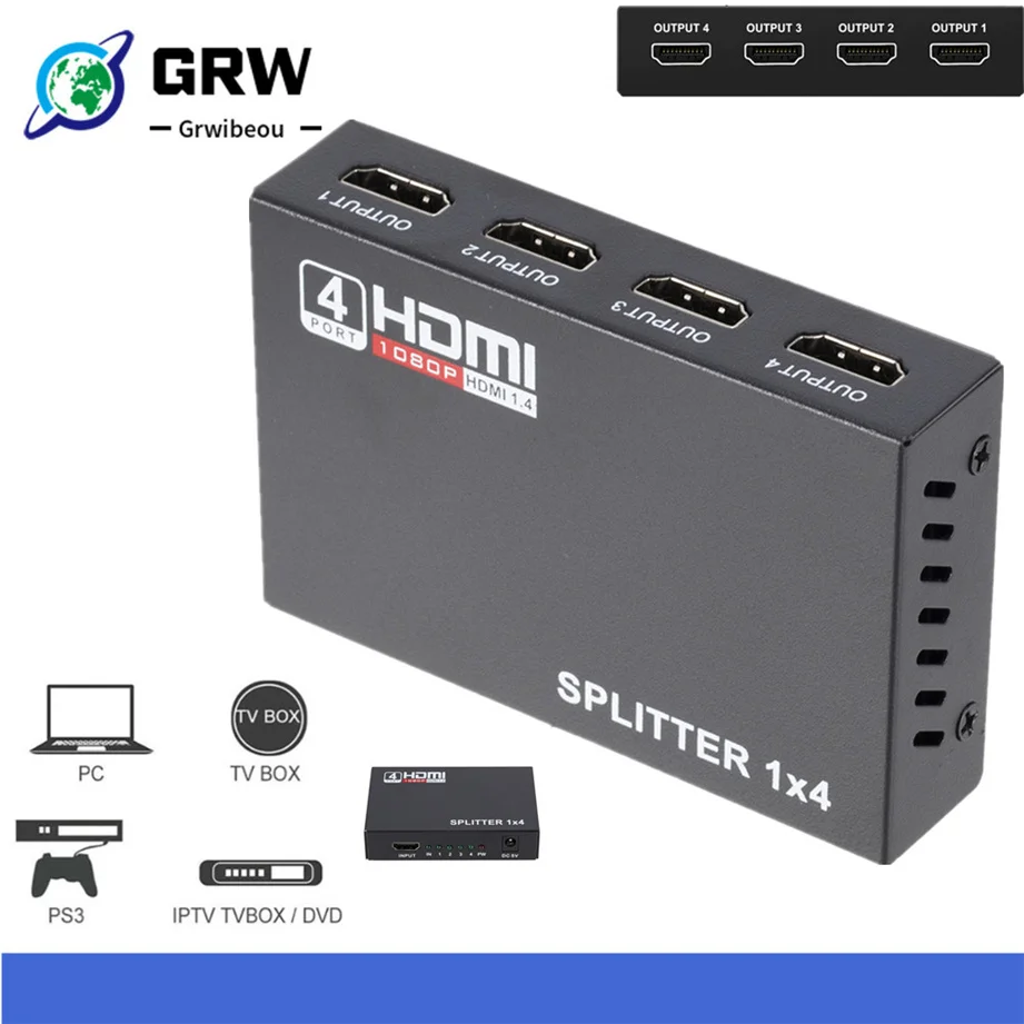 Разветвитель HDMI 1x4 4 порта 5 1 Гбит/с 3D 1080p | Электроника