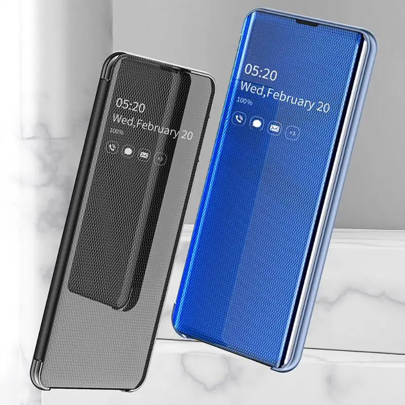 Зеркальный кожаный чехол с откидной крышкой для samsung note 10 plus s10 5G s8 s9 S7 Edge a10 a20E a30 a40