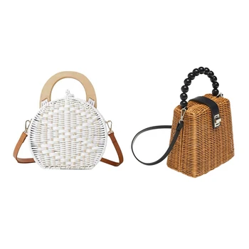 2 Pcs Women Bag:1 Pcs Bead Hand-Woven Straw Bag Small Tote Bags for Summer Travel Handle Bag & 1 Pcs Fashion Wooden Handle Ratta
2 Pcs Women Bag:1 Pcs Bead Hand-Woven Straw Bag Small Tote Bags for Summer Travel Handle Bag & 1 Pcs Fashion Wooden Handle Ratta