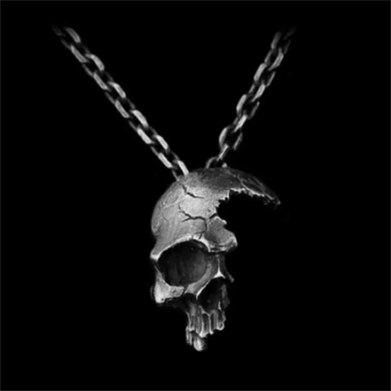 Broken Half Face Skull Pendant Necklace Men's Fashion Locomotive Rock Punk Jewelry Antique Sweater Chain Wholesale | Украшения и