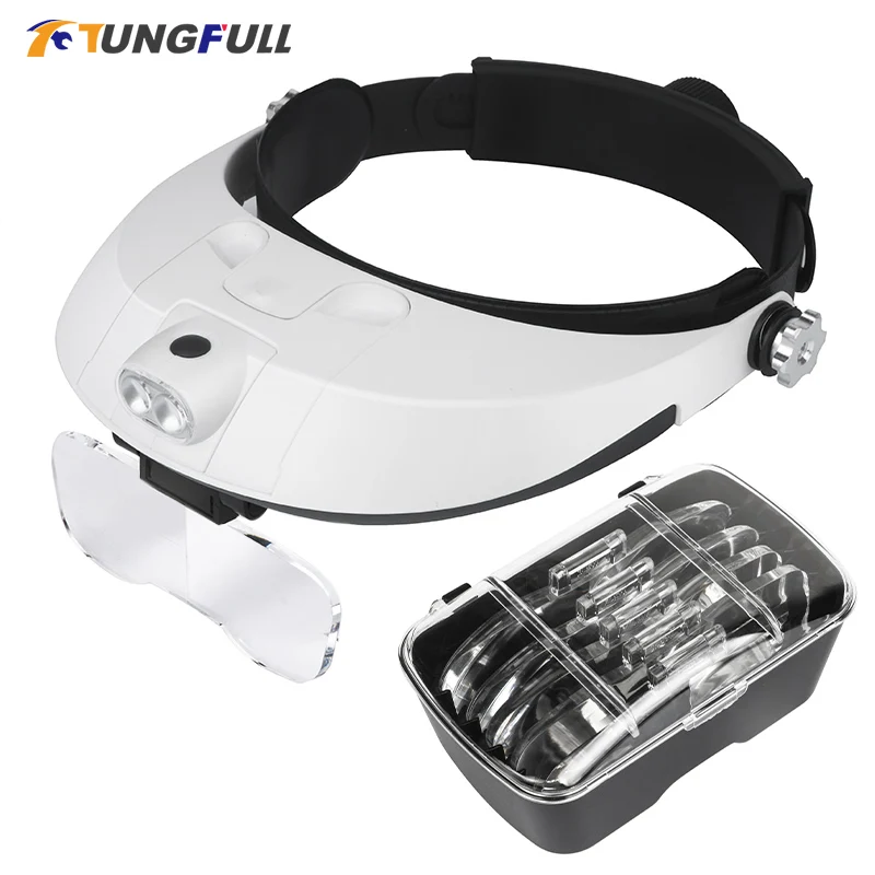 

Headband Magnifier Multi-functional Illuminated Magnifier Magnifying Glass 1X 1.5X 2X 2.5X 3.5X Head Loupe Magnifier Repair Tool