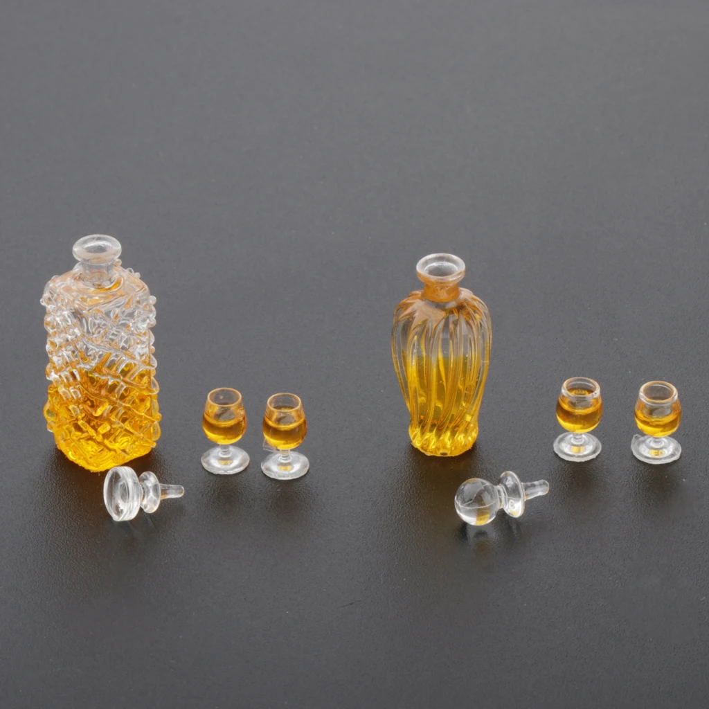 2Pcs Miniature Wine Bottles & 4Pcs Cups 1/12 Dollhouse Kitchen Dinning Room Table Decoration Accessories 2Pcs Miniature Wine Bottles & 4Pcs Cups 1/12 Dollhouse Kitchen Dinning Room Table Decoration Accessories