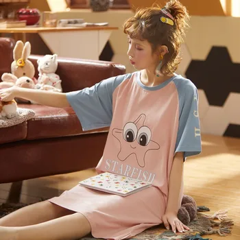 2020 Summer Short Sleeve 100% Cotton Nightgown for Women Sleepwear Student Dress Femme Cute Cartoon Nightdress Home Dress Nighty
2020 Summer Short Sleeve 100% Cotton Nightgown for Women Sleepwear Student Dress Femme Cute Cartoon Nightdress Home Dress Nighty