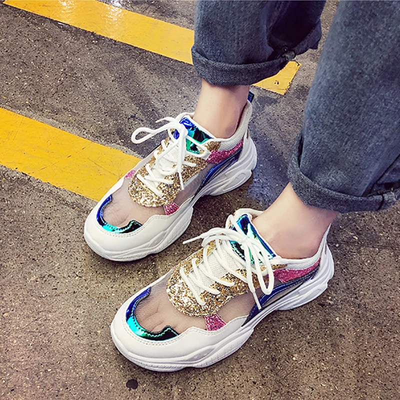 Summer Mesh Breathable Running Sneakers Women 2020 New Sequins Thick Bottom Hollow Student Dad Shoes Female Casual Sport Shoes
Summer Mesh Breathable Running Sneakers Women 2020 New Sequins Thick Bottom Hollow Student Dad Shoes Female Casual Sport Shoes