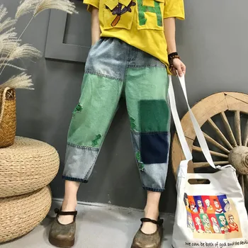 Hip-hop Harem Pants Contrasting Patchwork Thin Elastic Waist Denim Pants Loose Harem Cropped Pants Fashion Summer Jeans 2020 
Hip-hop Harem Pants Contrasting Patchwork Thin Elastic Waist Denim Pants Loose Harem Cropped Pants Fashion Summer Jeans 2020