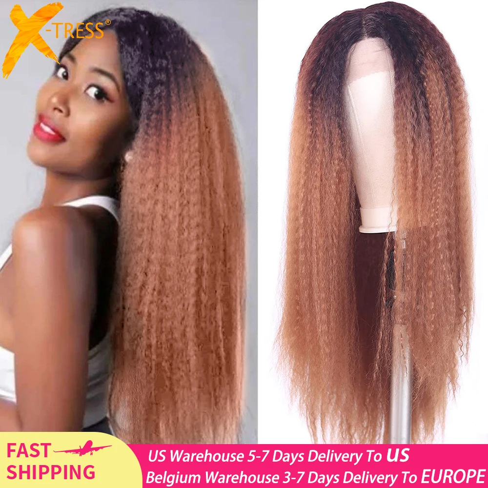 Long Kinky Straight Synthetic Lace Front Wigs For Women Ombre Brown Blonde Color Fluffy Hair Wig With Natural Hairline X-TRESS
Long Kinky Straight Synthetic Lace Front Wigs For Women Ombre Brown Blonde Color Fluffy Hair Wig With Natural Hairline X-TRESS