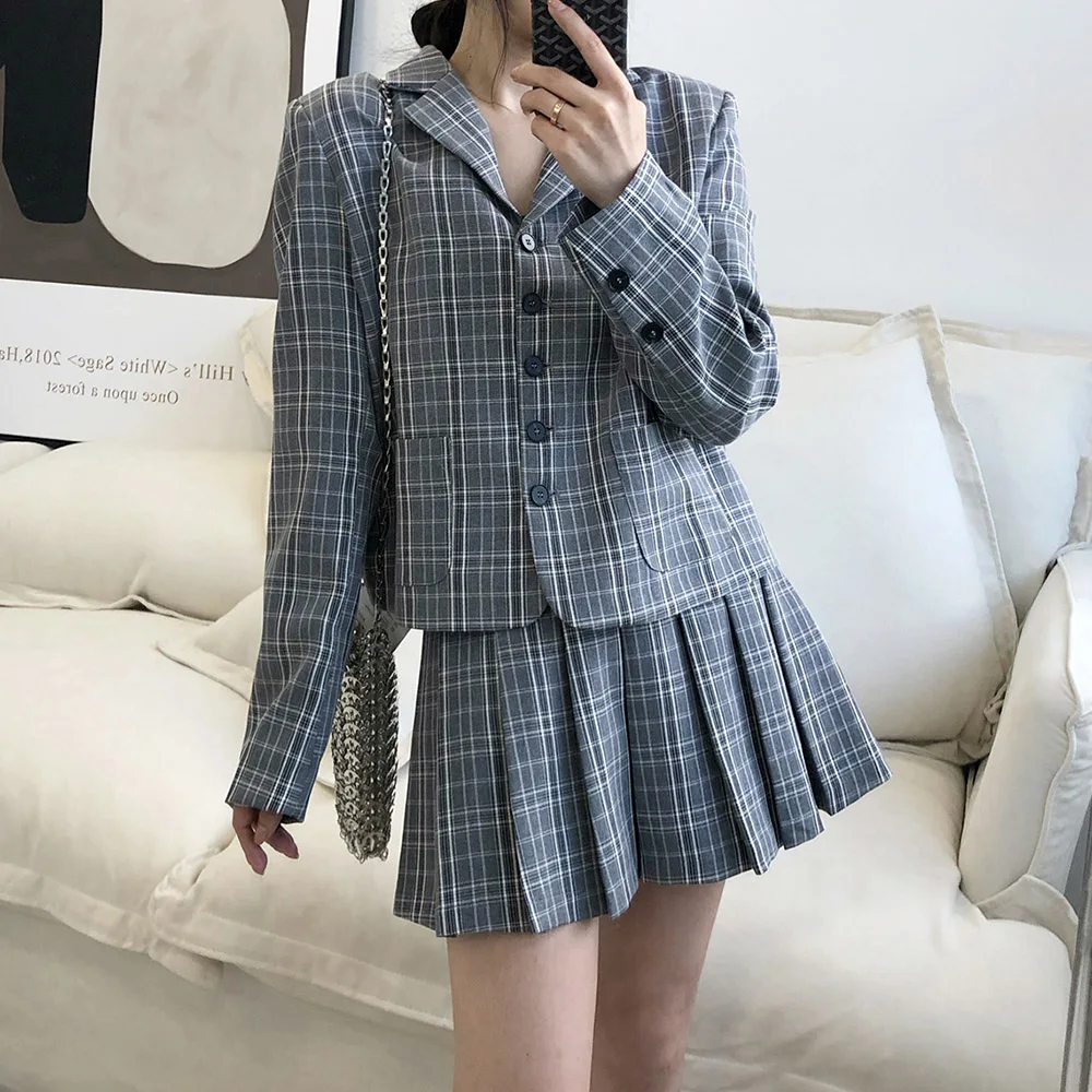 Autumn Spring Student Plaid Two Piece Set Preppy Style Girls Blazer Skirt Suits Brit Graphics Print Fashion Women Suits Vintage
Autumn Spring Student Plaid Two Piece Set Preppy Style Girls Blazer Skirt Suits Brit Graphics Print Fashion Women Suits Vintage