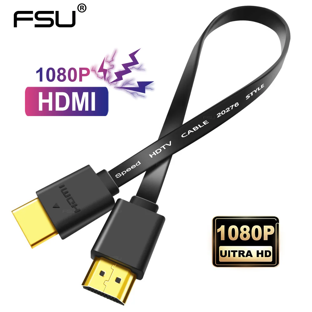 FSU HDMI кабель 1080P Тонкий плоский штекер 1 4 для сплиттер HDTV ПК DVD Проектор Кабель 0 3 м 5