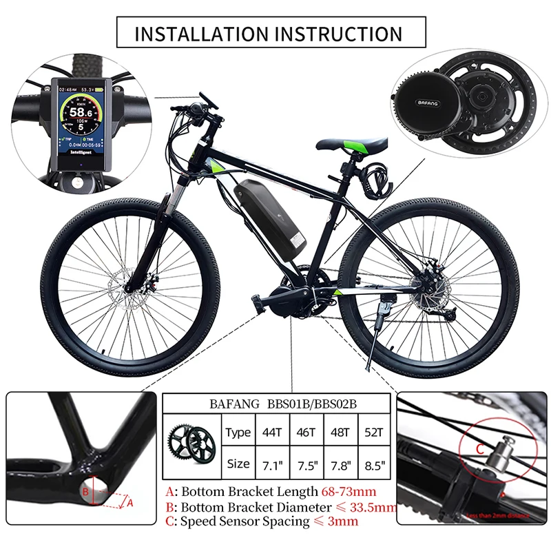 Комплект для электровелосипеда Bafang BBS02B 48 В 750 Вт средний приводной двигатель 68 73