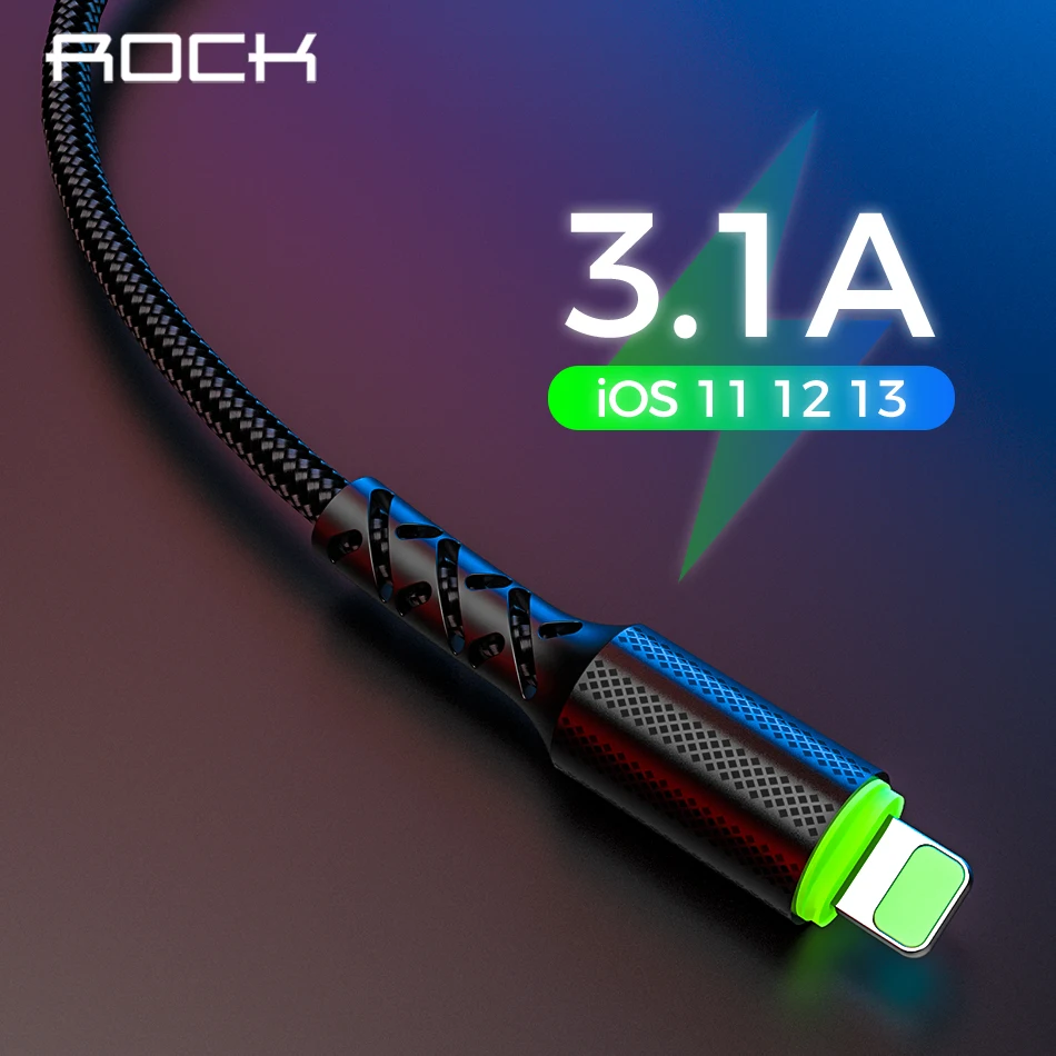 ROCK 3.1A LED USB Charging Data Cable For iPhone 11 XR X 7 6 8 6S Plus XS MAX iPad Cable Mobile Phone Charger 1M 2M Cord Wire
ROCK 3.1A LED USB Charging Data Cable For iPhone 11 XR X 7 6 8 6S Plus XS MAX iPad Cable Mobile Phone Charger 1M 2M Cord Wire