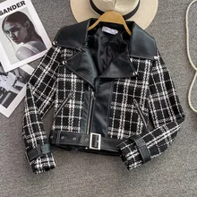 Plaid short jacket women's autumn and winter new style woolen material stitching PU all-match jacket motorcycle clothing
Plaid short jacket women's autumn and winter new style woolen material stitching PU all-match jacket motorcycle clothing