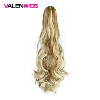 ValentWigs 22 Inches Wavy Style Claw On Ponytail Clip in Synthetic Hair Extensions Pony Tail Hairpiece Brown Blonde hairstyles