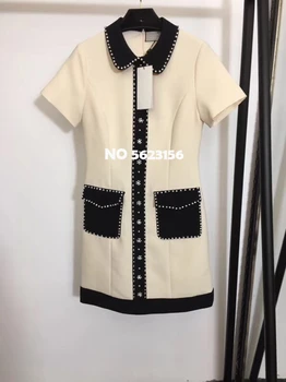 High-end New Fashion Pearl collar Women Dress 2020 spring Office Lady dresses famous Brand European Design party style dress 
High-end New Fashion Pearl collar Women Dress 2020 spring Office Lady dresses famous Brand European Design party style dress