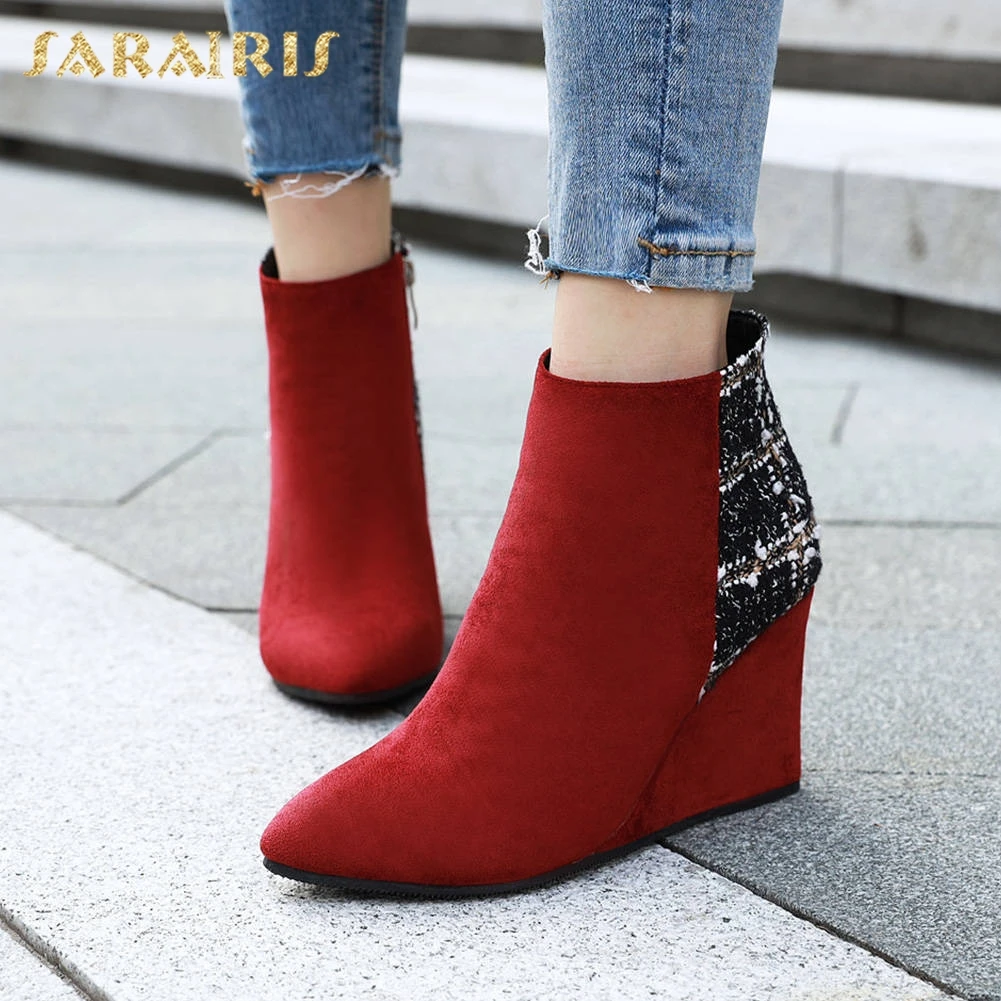 Sarairis fashion new Big Size 43 Wedge High Heels Ankle Boots Woman Shoes Women Zip Up Mix Color INS Shoes Woman Boots
Sarairis fashion new Big Size 43 Wedge High Heels Ankle Boots Woman Shoes Women Zip Up Mix Color INS Shoes Woman Boots