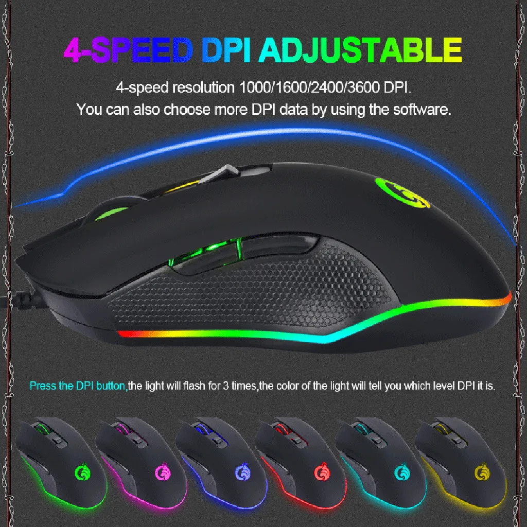 3600DPI USB Wired Backlit Optical Mouse Ergonomic Game Portable Mice For PC Ergonomic Mouse Gamer six-stage For Windows Mac Os
3600DPI USB Wired Backlit Optical Mouse Ergonomic Game Portable Mice For PC Ergonomic Mouse Gamer six-stage For Windows Mac Os