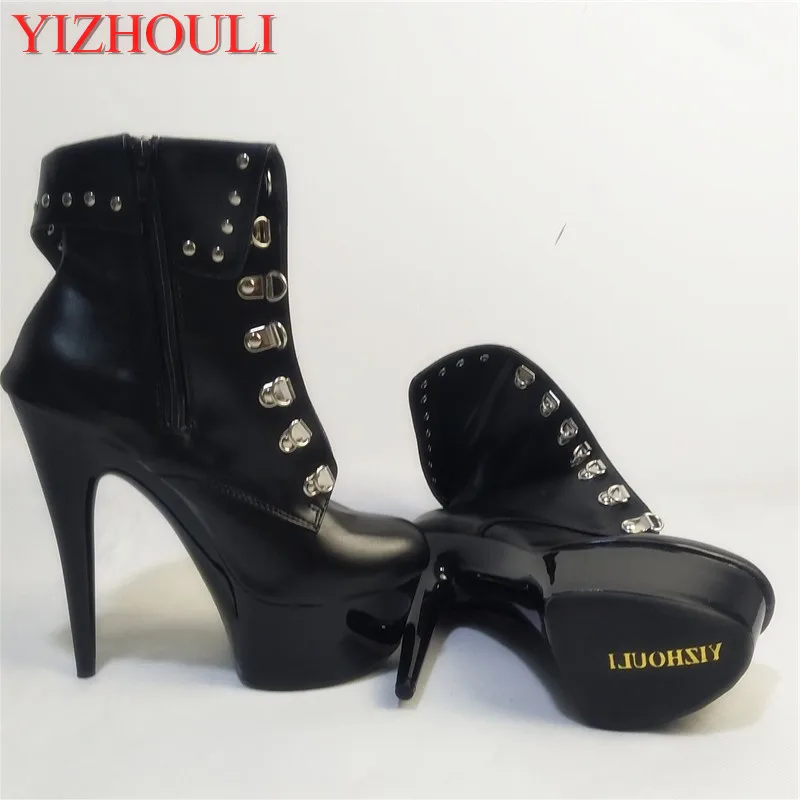 

6 inch high heel women motorcycle boots fashion clubbing high heels 15cm strappy platform party dress ankle boots