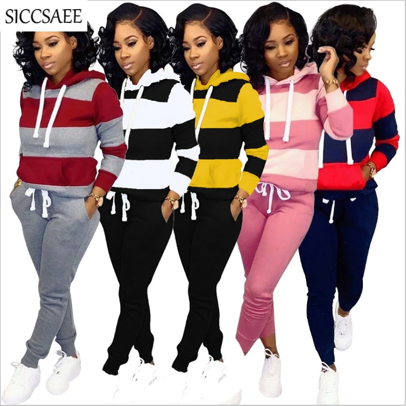 Striped Contrast Color Patchwork Two Piece Set Hoodies Sweatshirt Long Pants Plus Size Clothing Suit Moleton Tracksuit For Women
Striped Contrast Color Patchwork Two Piece Set Hoodies Sweatshirt Long Pants Plus Size Clothing Suit Moleton Tracksuit For Women