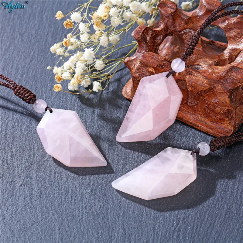 

Ayliss Carved Cutting Faceted Pendants Natural Gem Stones Pendant Necklace Adjustable Braided Rope Necklaces Jewelry Women Gift