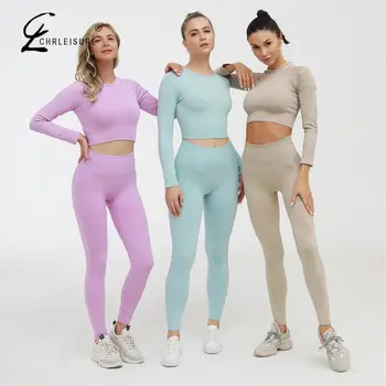 Two Piece Set Tracksuit Women Sexy Seamless Fitness Tops And Legging Women Solid Ribbed Round Neck Clothes Long Sleeve Set 
Two Piece Set Tracksuit Women Sexy Seamless Fitness Tops And Legging Women Solid Ribbed Round Neck Clothes Long Sleeve Set