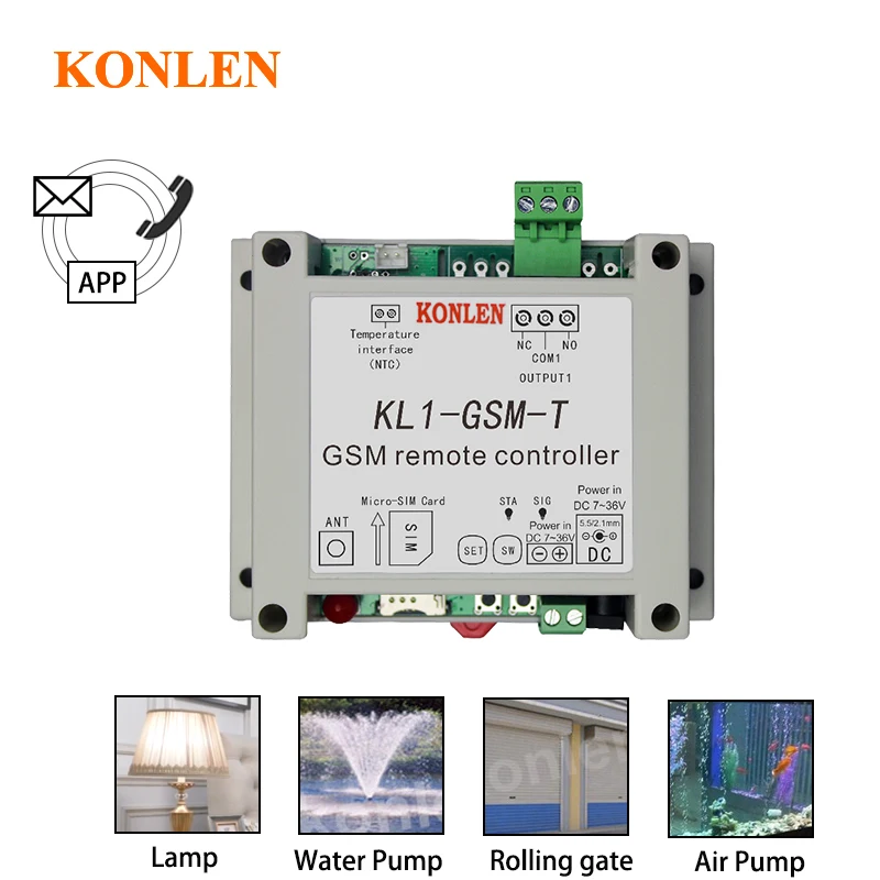 KONLEN Smart GSM Relay Controller Temperature Sensor SMS Call Remote Control Home Automation Power Switch Gate Opener Water Pump
KONLEN Smart GSM Relay Controller Temperature Sensor SMS Call Remote Control Home Automation Power Switch Gate Opener Water Pump
