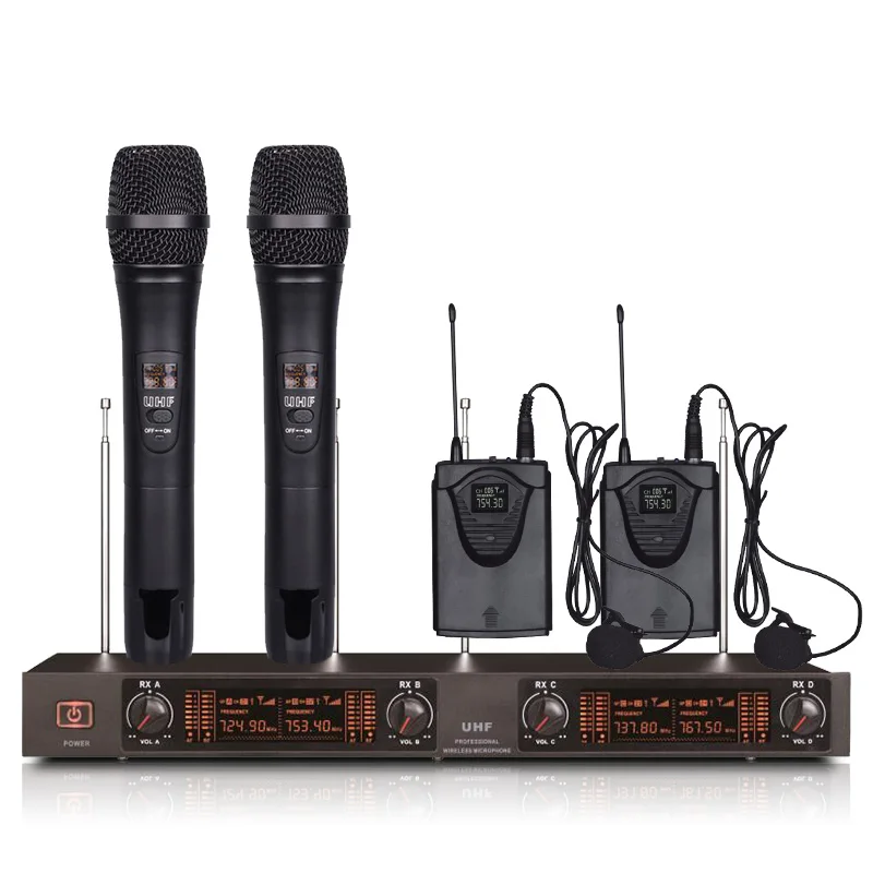 Professional wireless microphone VHF system 2 lavalier microphones 2 handheld microphones for teaching microphone wireless
Professional wireless microphone VHF system 2 lavalier microphones 2 handheld microphones for teaching microphone wireless
