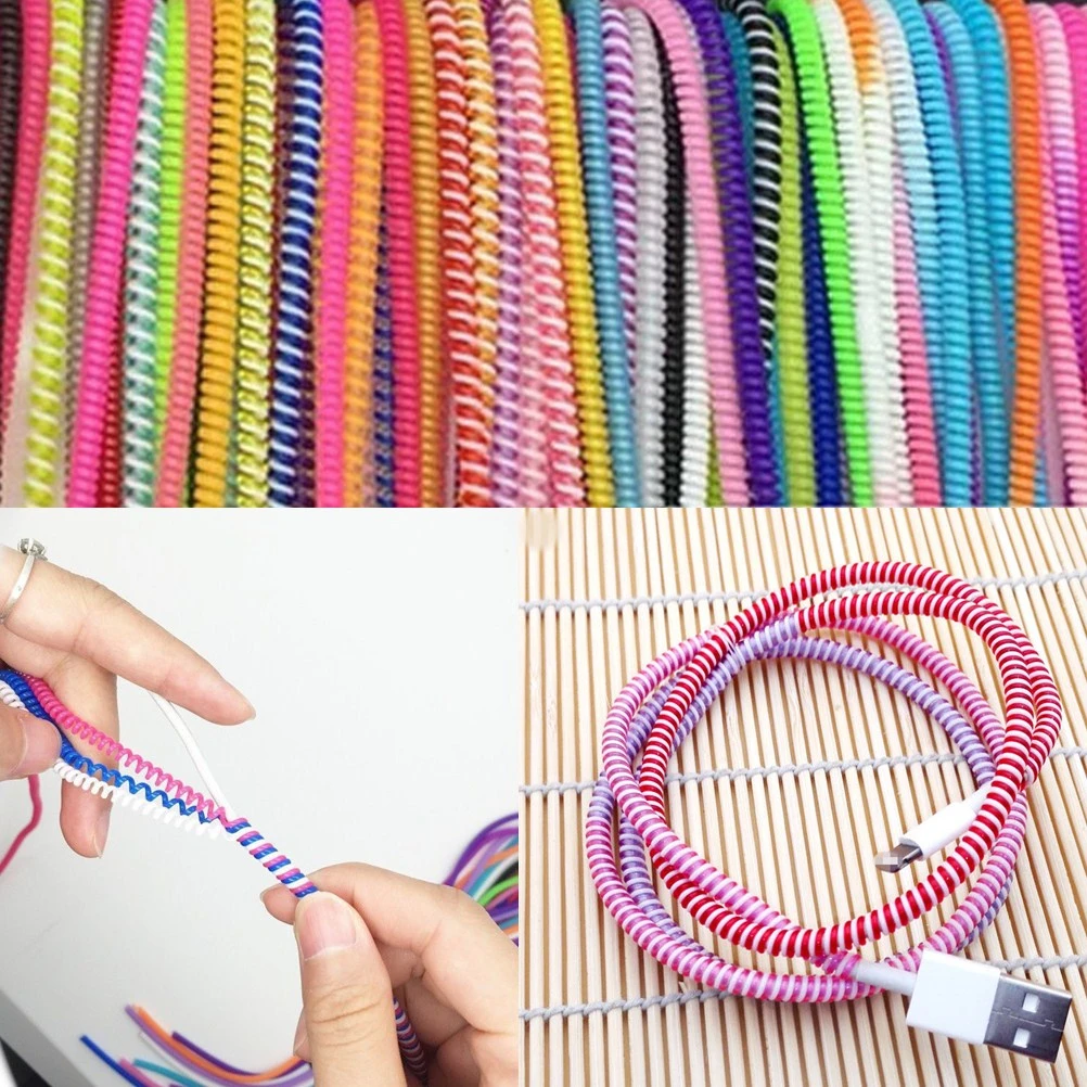 60cm MIX Color Phone Wire Cord Rope Protector USB Charging Cable Bobbin Winder Data Line Earphone Cover Suit Spring Sleeve Twine