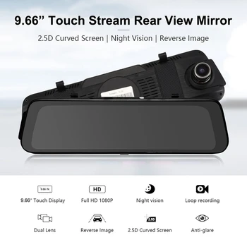 

9.66 Inch Car DVR Camera Stream Media Rearview Mirror IPS Press Screen FHD Dash Cam Video Recorder DVRs Dash Camera Driving Reco