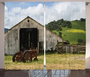 Rustic Window Curtains Old Wooden Barn with Rusted Tractor Hillside Enclosed with Wooden Fence and Trees Living Room Decor
Rustic Window Curtains Old Wooden Barn with Rusted Tractor Hillside Enclosed with Wooden Fence and Trees Living Room Decor