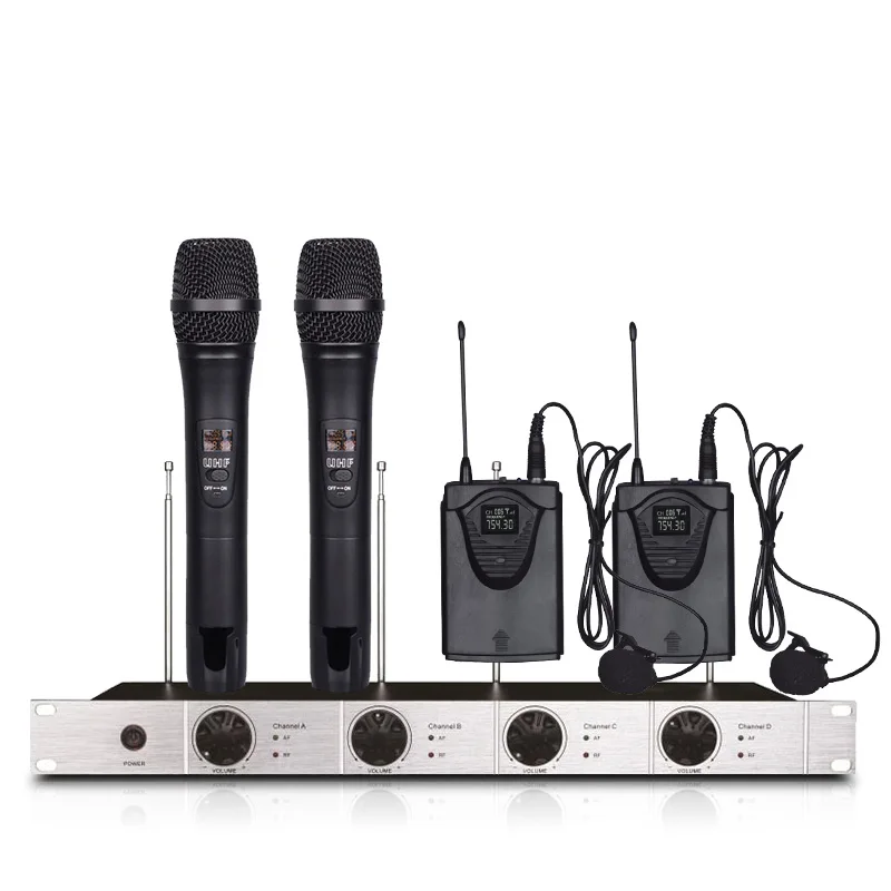 Professional wireless VHF microphone system 2 lavalier microphones 2 handheld microphones stage microphone wireless
Professional wireless VHF microphone system 2 lavalier microphones 2 handheld microphones stage microphone wireless