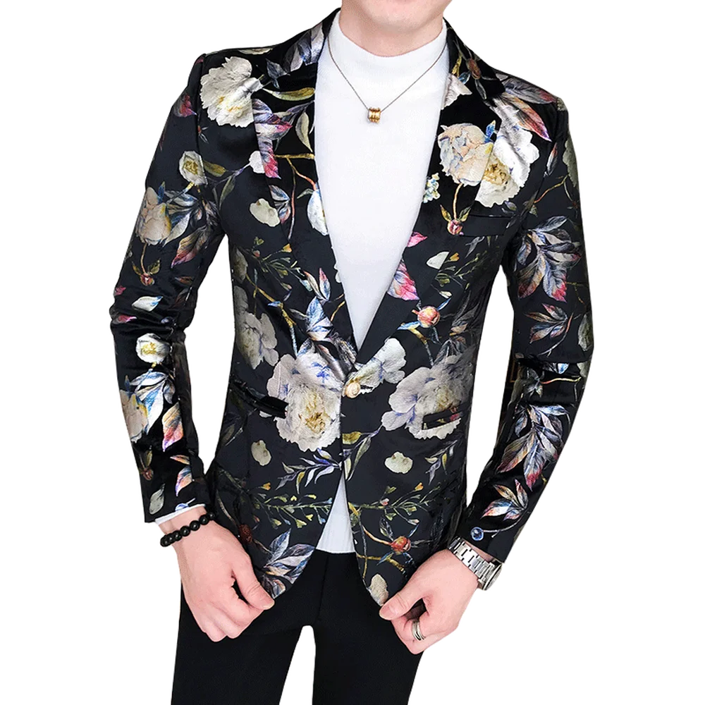 New Men Blazer Luxury Flowers Allover Printing Prom Suit Blazers Single Button Party Male Nightclub Slim Fit Wedding Suit Jacket 
New Men Blazer Luxury Flowers Allover Printing Prom Suit Blazers Single Button Party Male Nightclub Slim Fit Wedding Suit Jacket
