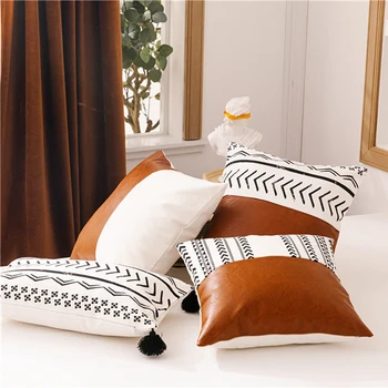 Printed cotton canvas PU leather stitching Pillow Cover Home Decor Sofa car bed Throw pillows Cushion Cover Pillow case 45x45
Printed cotton canvas PU leather stitching Pillow Cover Home Decor Sofa car bed Throw pillows Cushion Cover Pillow case 45x45