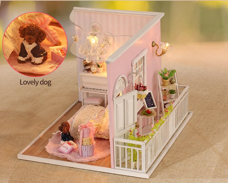 bedroom miniature doll house model assemble kits handmade wooden