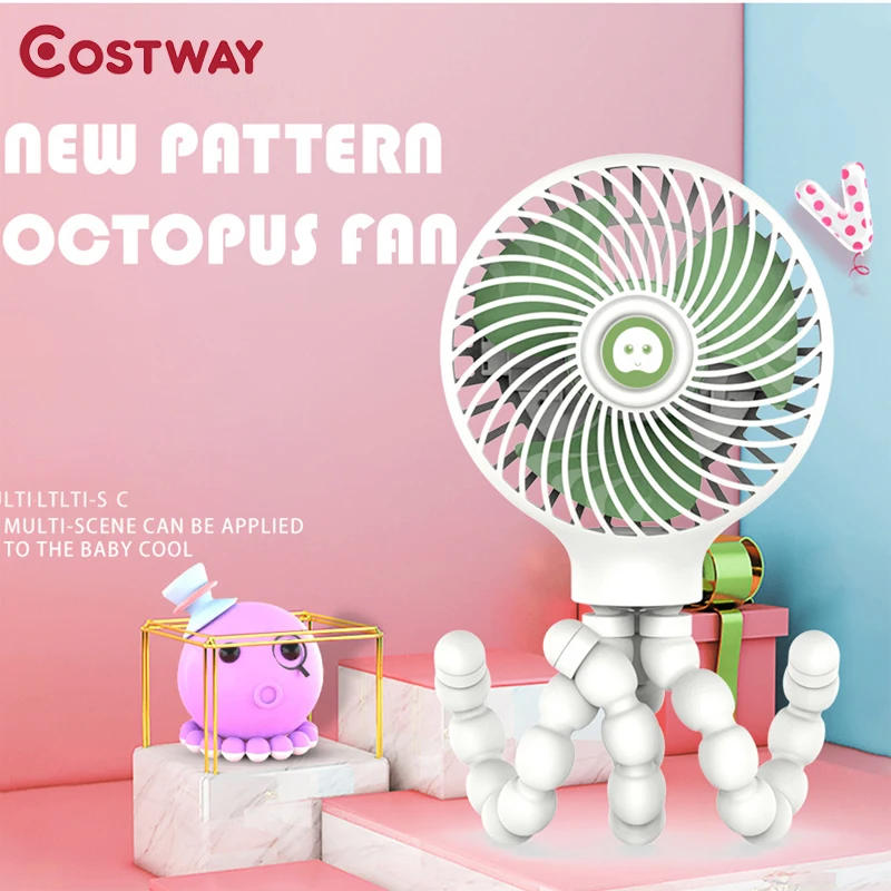 

COSTWAY Portable Octopus Shape Stand Adjustable Hanging Fan USB Rechargeable Handheld Mini Fan Silent Desktop Cooling Ventilador