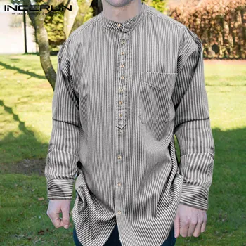 Striped Mens Shirt Long Sleeve Stand Collar Cotton Vintage Pockets Button Casual Tops Men Clothes 2020 Loose Long Shirts INCERUN
Striped Mens Shirt Long Sleeve Stand Collar Cotton Vintage Pockets Button Casual Tops Men Clothes 2020 Loose Long Shirts INCERUN