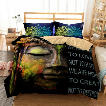 BEST.WENSD Buddha Printed Bedding Set 3pcs Duvet Cover set Pillowcases comforter bedding sets bed linen Buddhist India bedding