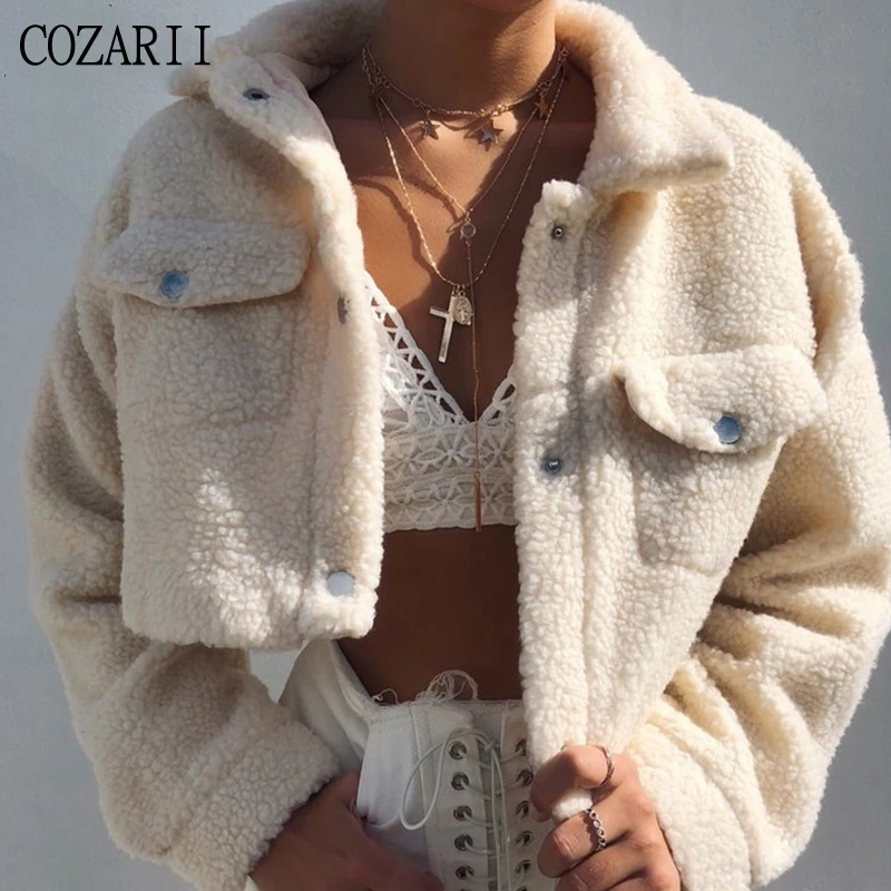 Teddy Coat Elegant Solid Color Cropped Teddy Jacket Women Front Pockets Thick Warm Coat Autumn Winter Soft Short Jackets 2019
Teddy Coat Elegant Solid Color Cropped Teddy Jacket Women Front Pockets Thick Warm Coat Autumn Winter Soft Short Jackets 2019