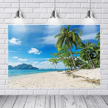 

Tropical Sea Beach Starfish Shell Coral Sand Palms Tree Holiday Scene Photo Background Photography Backdrop Photo Studio