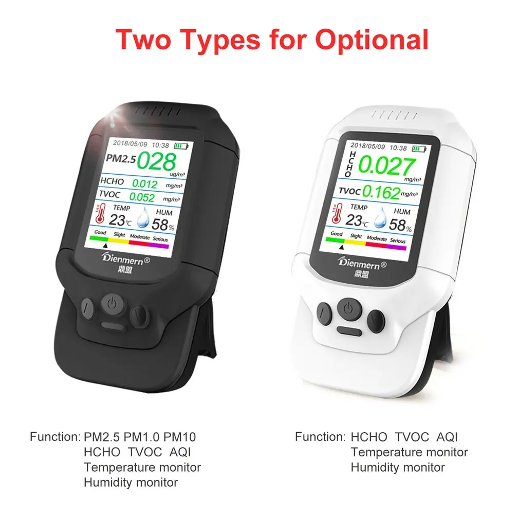 PM2.5/HCHO/TVOC Temperature Humidity Monitor AQI Air Quality Analysis Tester Gas Detector Analyzer Measuring Tool Smog Meter
PM2.5/HCHO/TVOC Temperature Humidity Monitor AQI Air Quality Analysis Tester Gas Detector Analyzer Measuring Tool Smog Meter