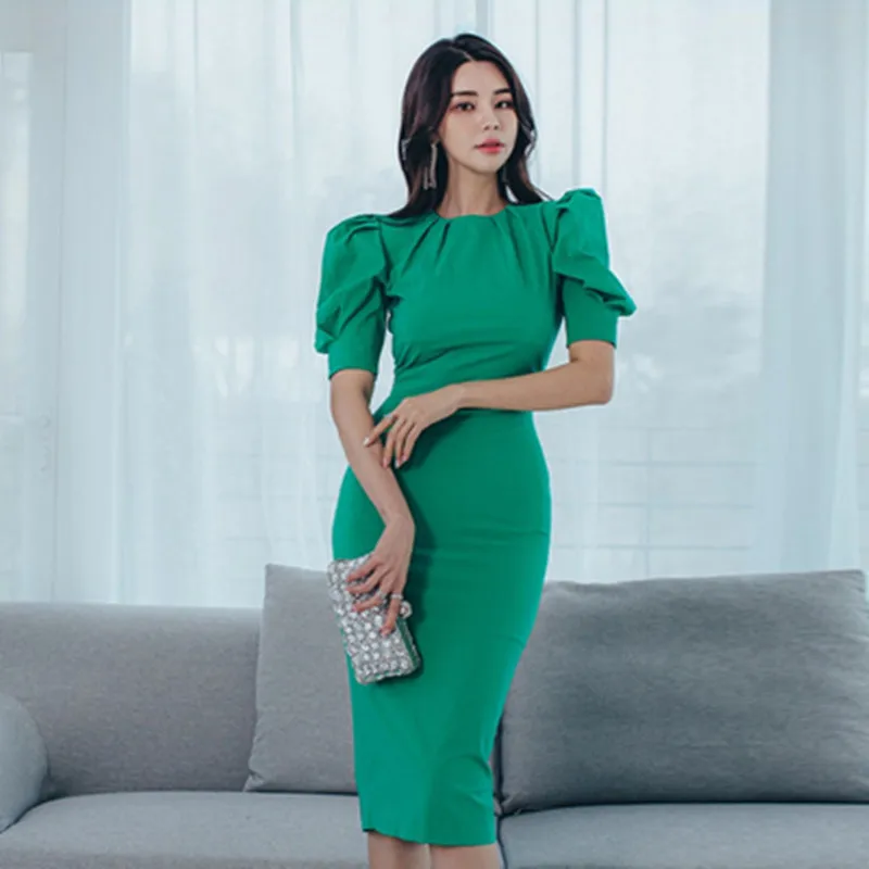 2020 Summer Fashion Women O Neck Puff Sleeve Bodyon Dress Office Lady Green Slim Work Pencil Dress Vestidos
2020 Summer Fashion Women O Neck Puff Sleeve Bodyon Dress Office Lady Green Slim Work Pencil Dress Vestidos
