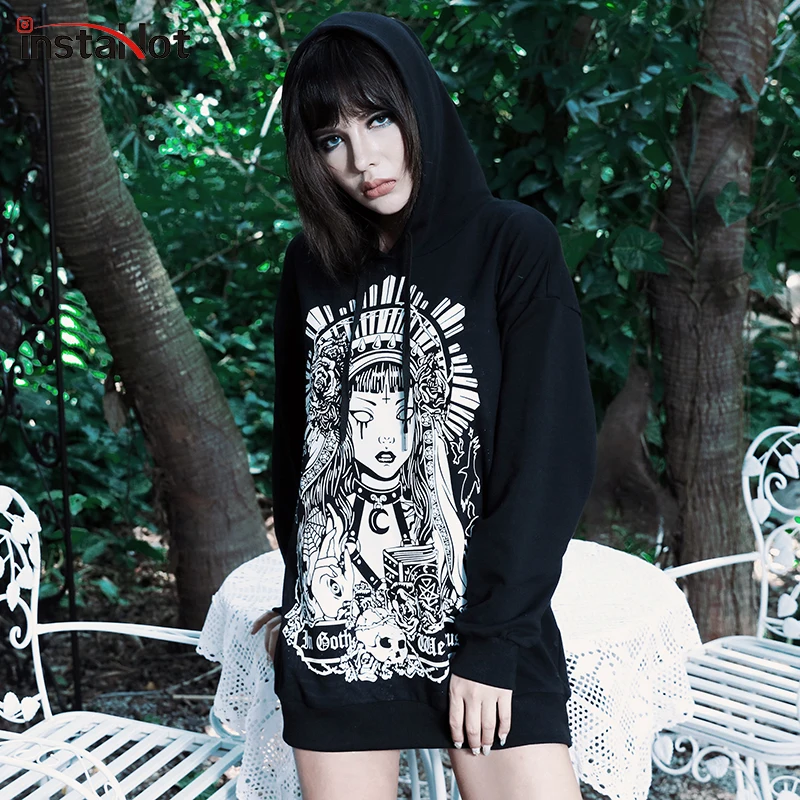 InstaHot Black Oversize Hoodies Drawstring Cotton Gothic Punk Loose Sweatshirts Women Long Sleeve Pattern Printed Autumn Hoodie
InstaHot Black Oversize Hoodies Drawstring Cotton Gothic Punk Loose Sweatshirts Women Long Sleeve Pattern Printed Autumn Hoodie