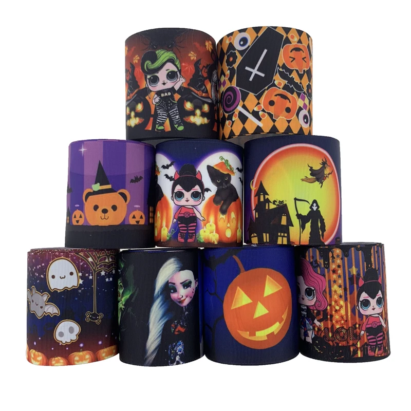 Hot Sale 3" 75mm Custom Halloween Hair Bow Making Heat Transfer Print Grosgrain Ribbon for Festival Celebration 
Hot Sale 3" 75mm Custom Halloween Hair Bow Making Heat Transfer Print Grosgrain Ribbon for Festival Celebration