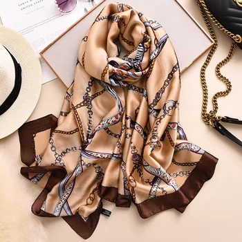 

Fashion Leopard Chain Element Silk Scarf for Women 2020 Spring New Shawls and Wraps Luxury Designer Foulard Neck Scarves Hijab