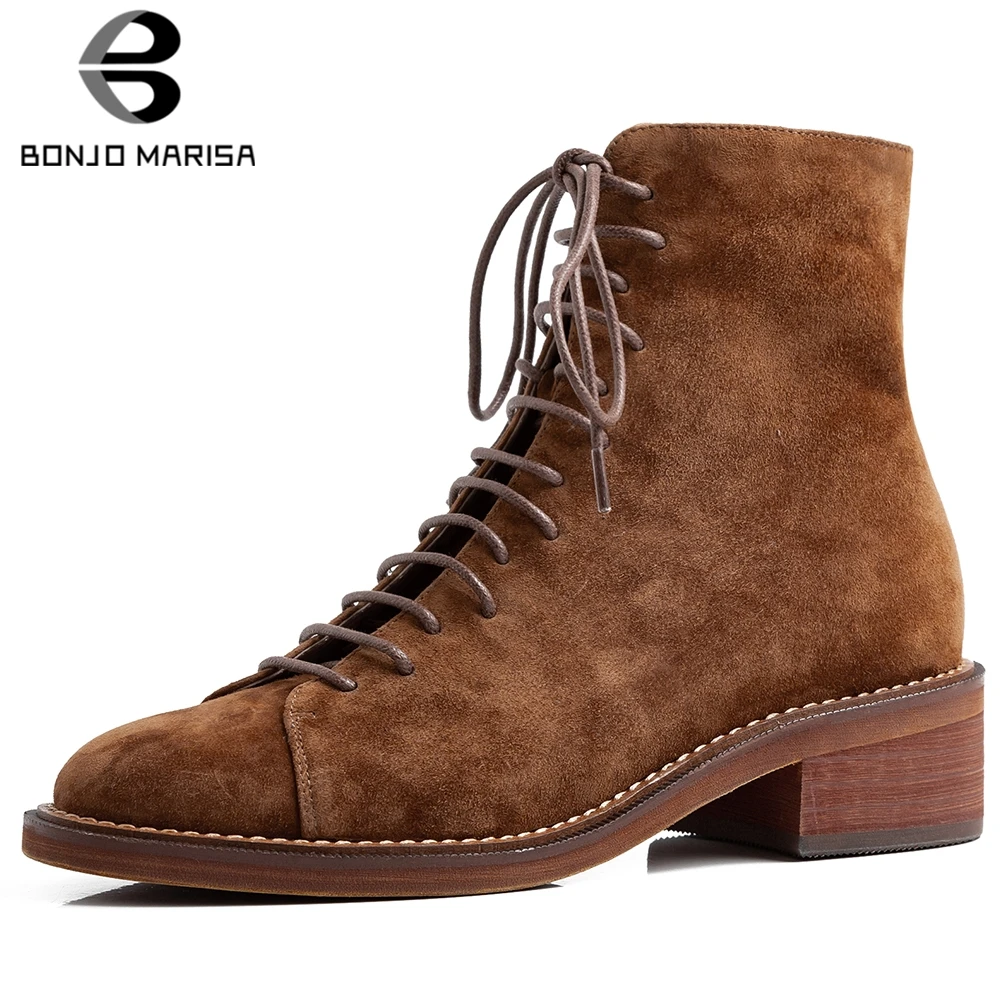 BONJOMARISA New Autumn Brand lace-up Platform Booties Ladies Genuine Leather Suede Ankle Boots Women 2020 Med Heel Shoes Woman
BONJOMARISA New Autumn Brand lace-up Platform Booties Ladies Genuine Leather Suede Ankle Boots Women 2020 Med Heel Shoes Woman