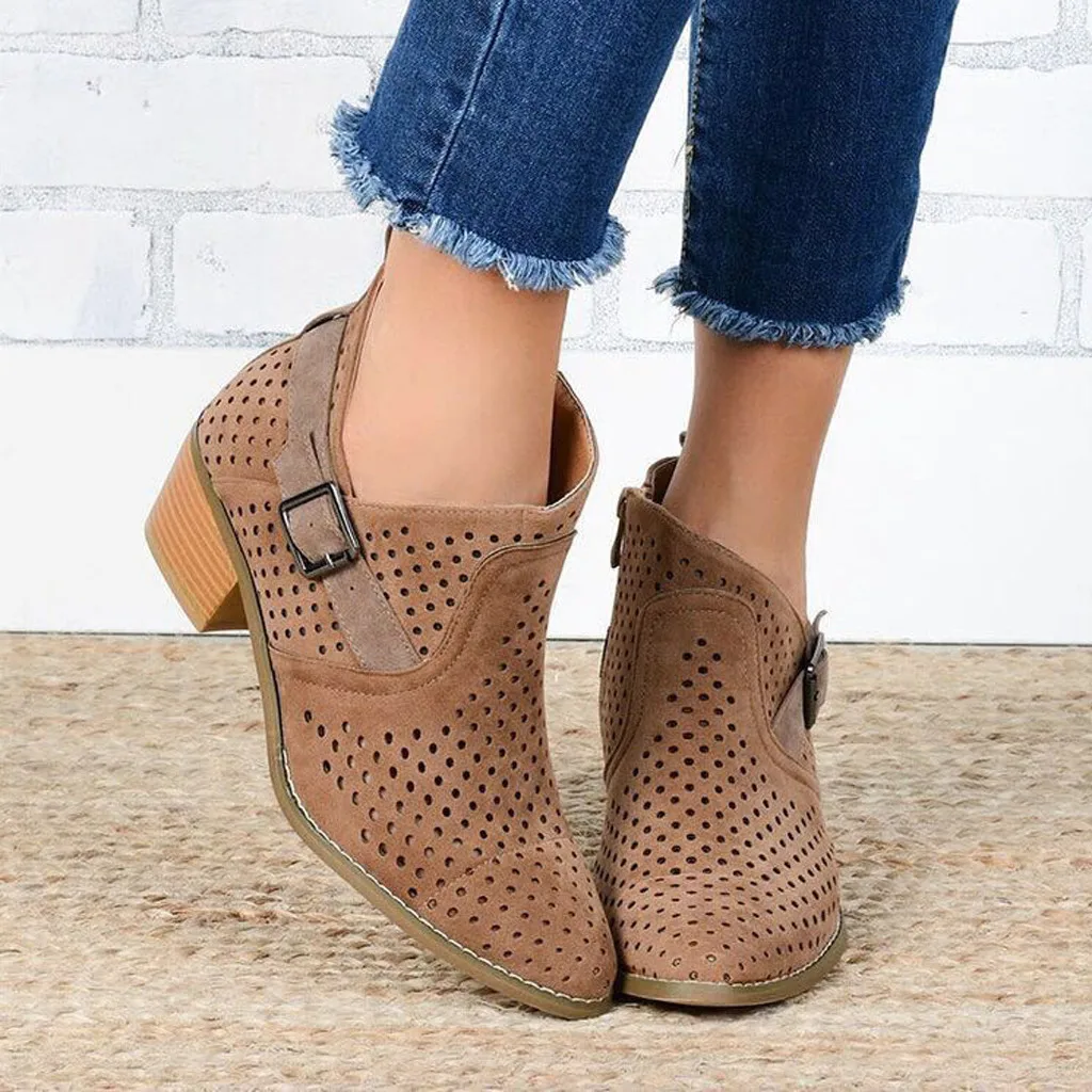 Brown Slip-On Ankle Boots Women's Large Size Hollow out Ankle Boots Ladies Casual Belt Buckle Strap High-Heeled Shoe botas mujer
Brown Slip-On Ankle Boots Women's Large Size Hollow out Ankle Boots Ladies Casual Belt Buckle Strap High-Heeled Shoe botas mujer