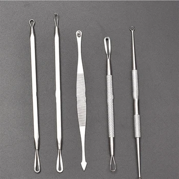 5PCS Stainless Steel Silver Acne Pimple Blemish Extractor Blackhead Remover Tool Pore Cleansing Acne Treatment For Face Skincare