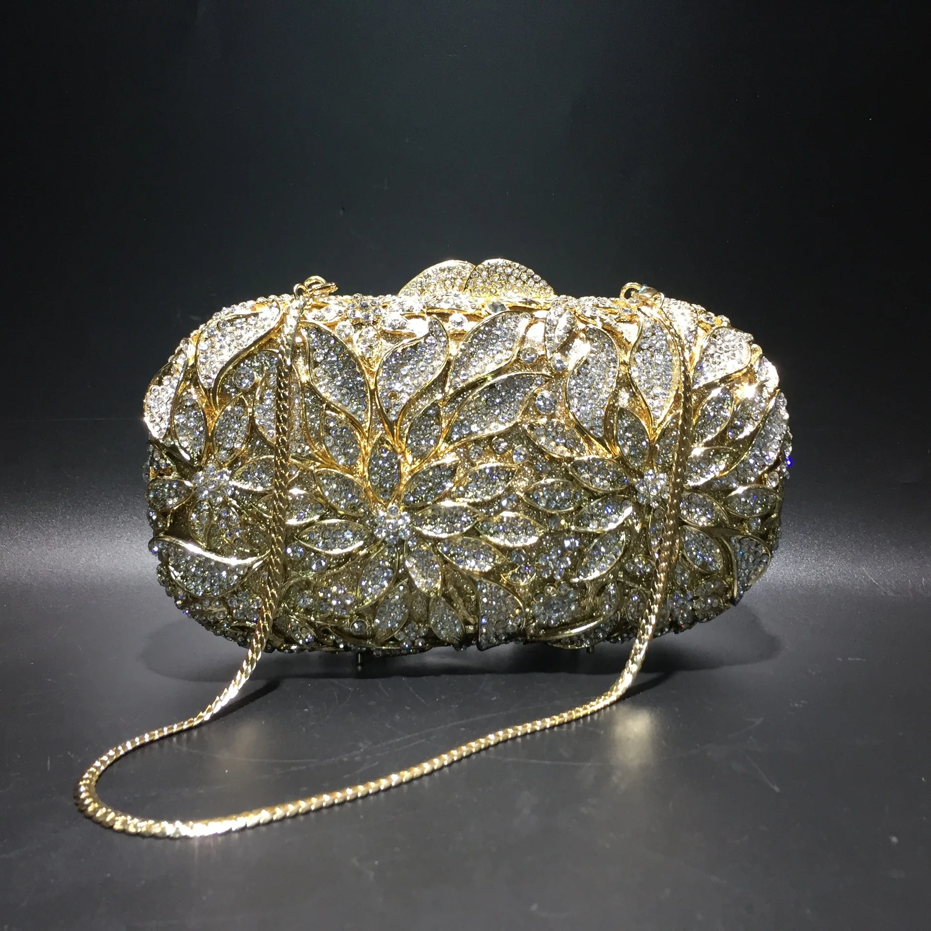 Golden Heavy Style Crystal Diamond Studded Evening Bag Metral Frame Leaf Flower Clutch Purse Luxury Handbag Party Banquet Lady
Golden Heavy Style Crystal Diamond Studded Evening Bag Metral Frame Leaf Flower Clutch Purse Luxury Handbag Party Banquet Lady